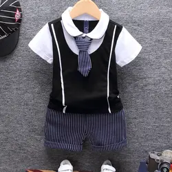 Одежда для мальчиков летняя из хлопка для маленьких мальчиков Костюмы наборы формальные детская праздничная одежда костюм футболка +