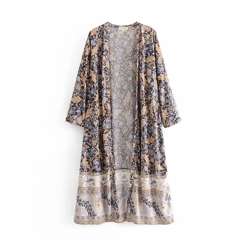 

WT822 Spring Summer Vintage Plant Floral Print Kimono Jacket Women Thin Jackets Sunscreen Outwear Tops