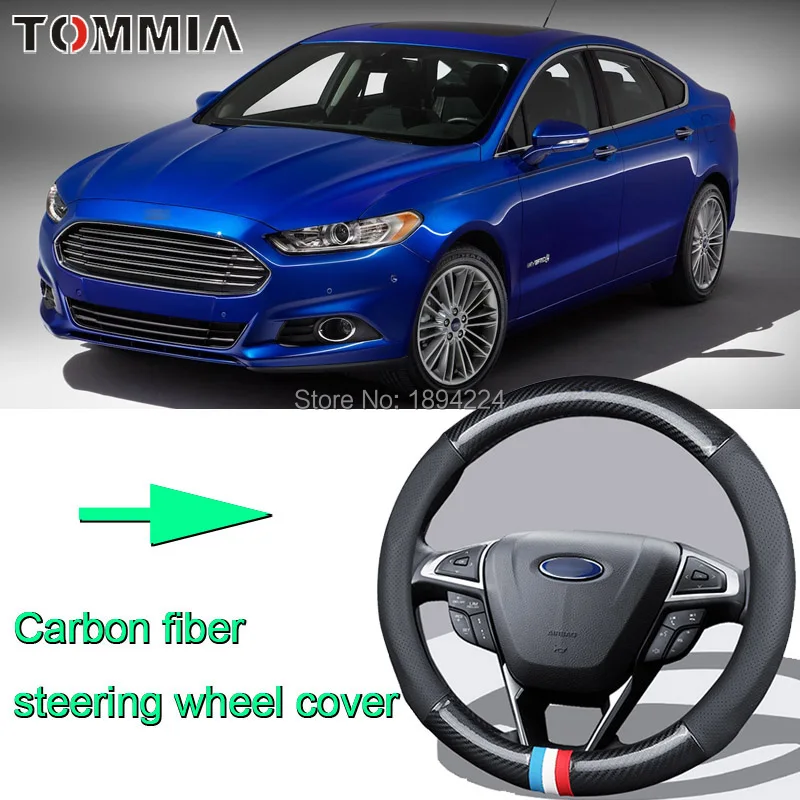 

38CM Size M Rubber Carbon Fiber Leather Car Steering Wheel Cover Non-slip breathable For Ford Fusion