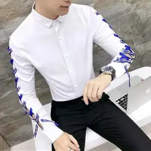 Весенне-осенняя мужская Тонкая рубашка с длинным рукавом, индивидуальная открытая декорации с лентой, нерегулярная Ночная Парикмахерская