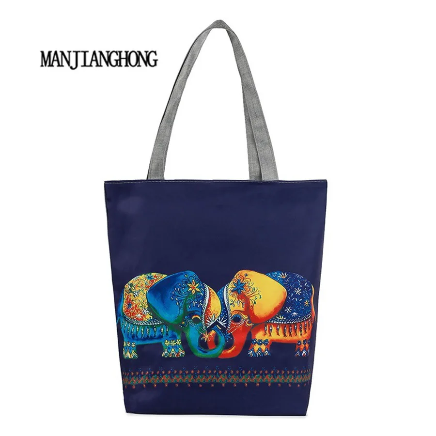

Manjianghong Elephant Women Beach Bag Large Capacity Female Single Shoulder Bag Daily Use Canvas Shopping Bag 7 colors Available
