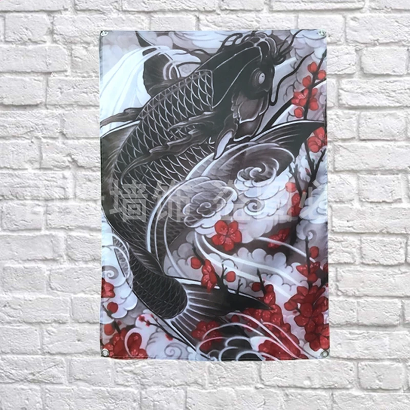 

Carp Fish Japanese Tattoo Poster Flag Banner Home Decoration Hanging flag 4 Gromments in Corners 3*5FT 144cm*96cm