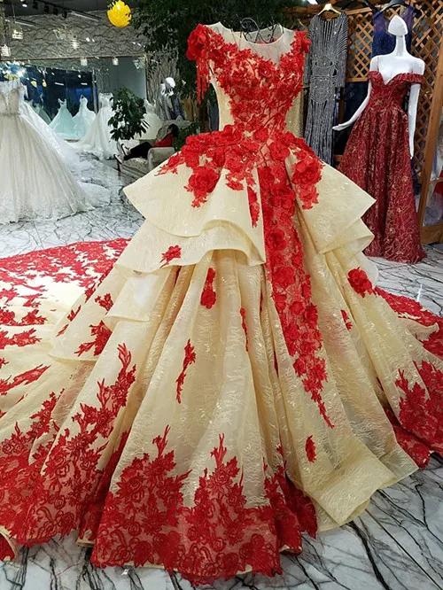 Modabelle 3D Красные кружевные цветы органза свадебное платье Vestido Boda Mujer Свадебные платья цвета шампань Vestido De Casamento - Цвет: Picture Color