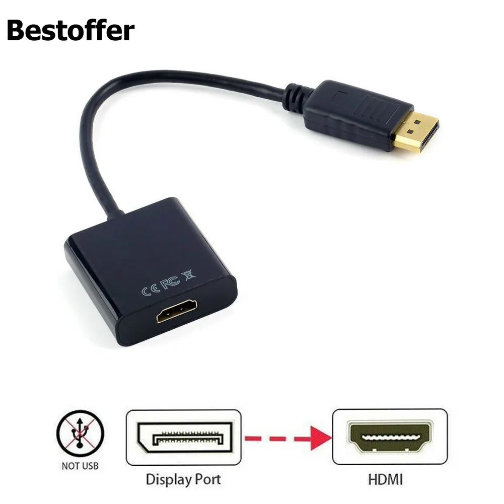 Переходник DisplayPort DP папа HDMI мама кабель конвертер для Dell HP Asus Lenovo Acer Прямая