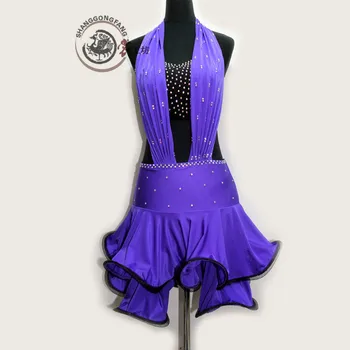 

New Latin dance costumes senior sexy purple sequins latin dance dresses for women latin dance competition dresses S-4XL