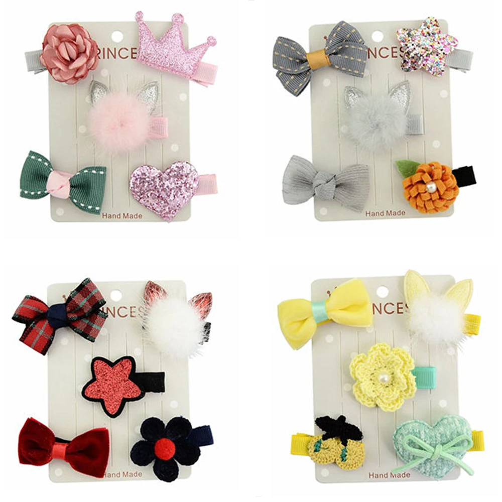 5pcs/set Kids Infant Hairpin Baby Girl Hair Bow Flower Mini Barrettes Accessorie 