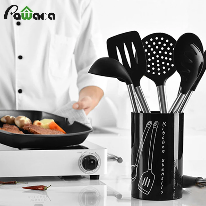 9 шт./компл. набор силиконовой кухонной посуды из нержавеющей стали Tong Spoon Spatula Whisk