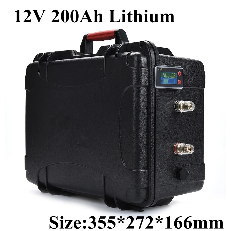 

Waterproof li-ion 12V 200AH Lithium battery high capacity for camper lights ups inverter outboard Power Supply + 10A Charger USB