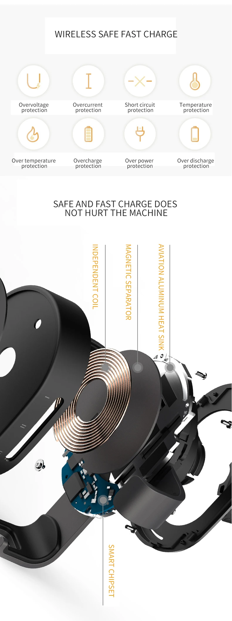 Xiaomi 70mai Qi Wireless Car Charger For iPhone Xs Max XR X Samsung Intelligent Sensor Fast 70 mai Wirless Charger Holder in Car (6)