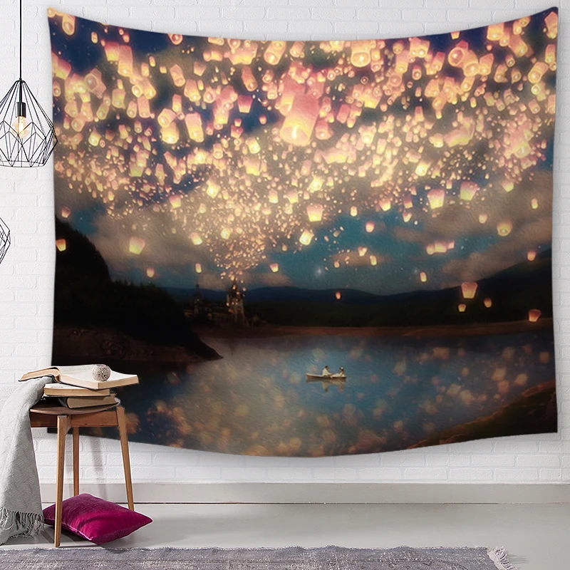 

Starry Landscape Tapestry Wall Hanging Sandy Beach Throw Rug Blanket Camping Tent Travel Mattress Bohemian Sleeping Pad Tapestry