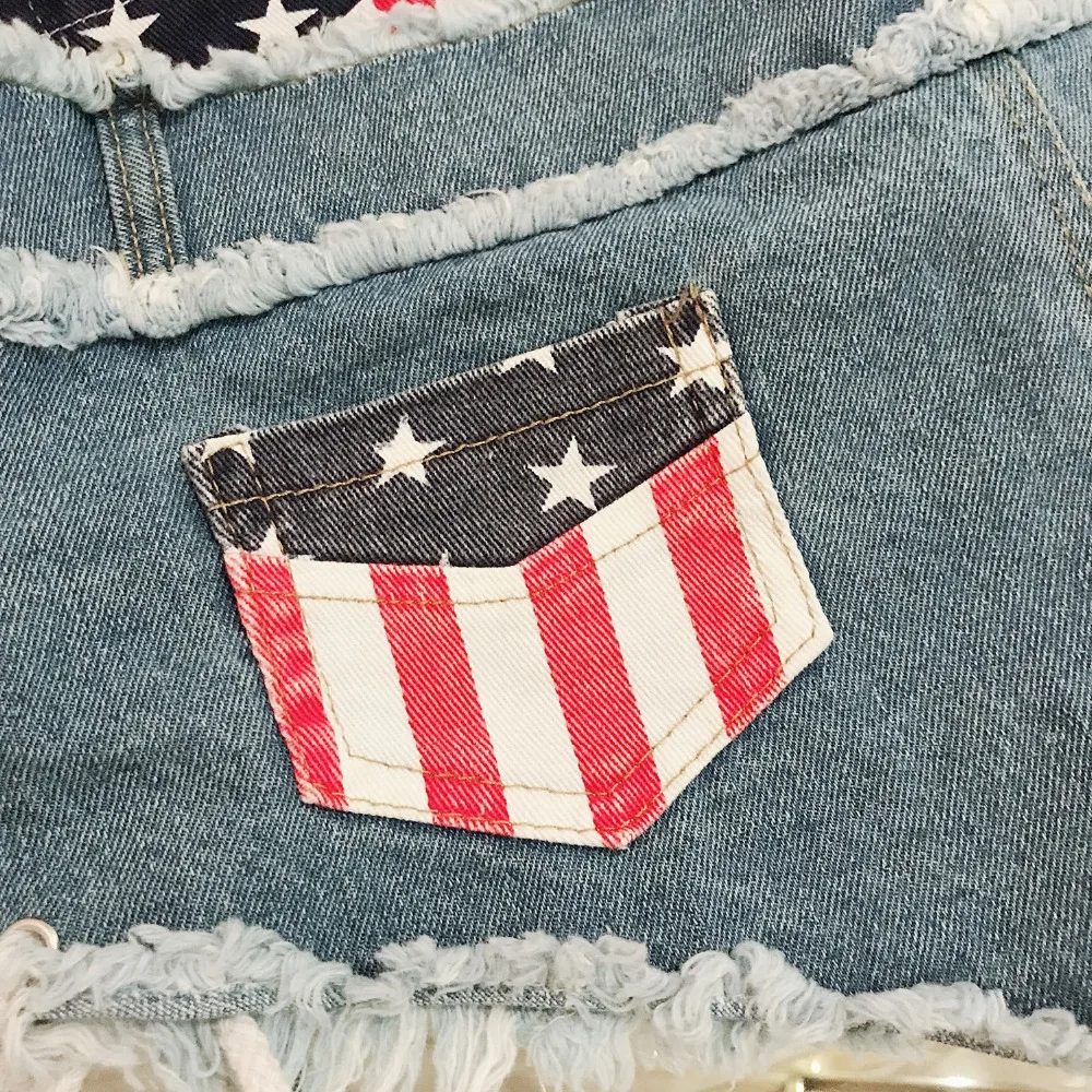 Для женщин обтягивающие шорты джинсы 2018 New America Стиль супер джинсовой Min микро сексуальные шорты с рисунком флага Тонкий дамы летние женские
