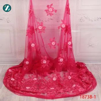 

New Arrival African Tulle Lace Fabric African Party Laces 2018 Popular 3D Flowers Add Beaded French Tulle Lace Fabrics XZ1873B-1