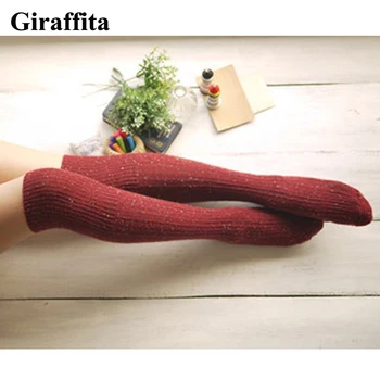

New 2017 Turn Up Rib Dot Wool Blend Long Knee High Winter Warm Boot Socks Women's Fashion
