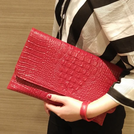 Xmessun клатч Искусственная кожа вечерняя сумка с текстурой под кожу крокодила Для женщин плеча вечерние сумочки Прямая F90 - Цвет: RED