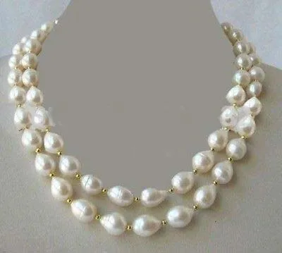 

very good HUGE SOUTH SEA 11-13MM WHITE BAROQUE PEARL NECKLCE 35 INCH 14KGP GOLD CLASP Silver hook Wholesale Jewelry necklaces