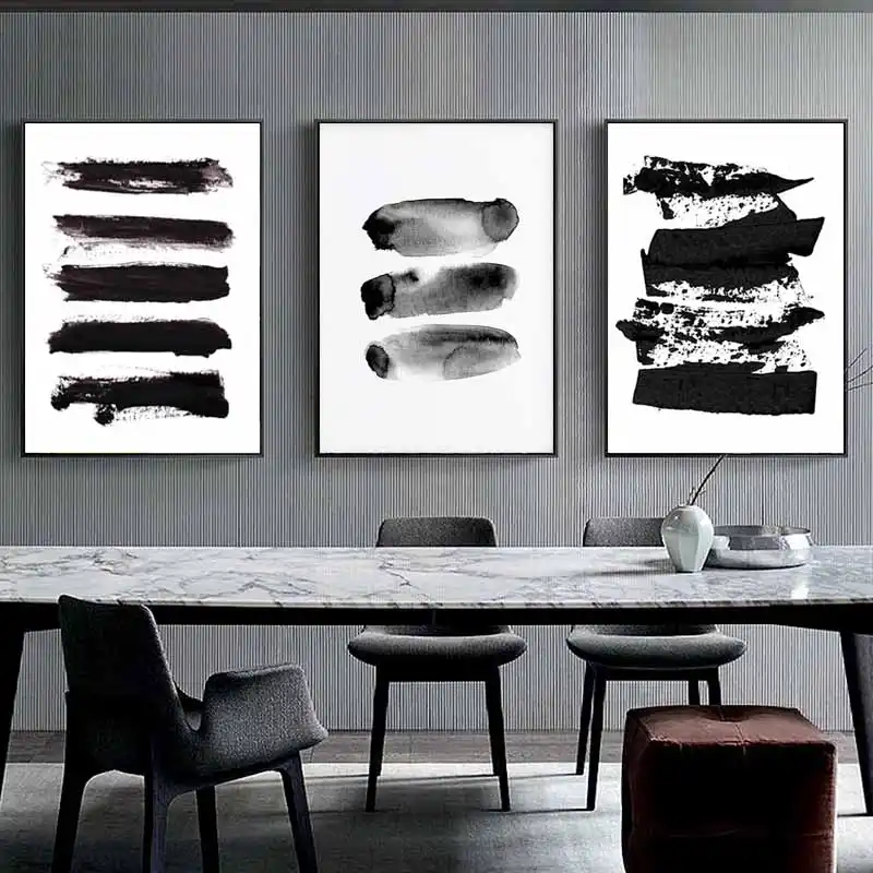 Abstract Canvas Painting Black White Wall Art Minimalist Brush
