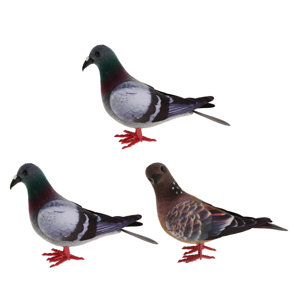 3x Artificial Doves Simulation Ornament Feathered Foam Fake Birds Home Decor