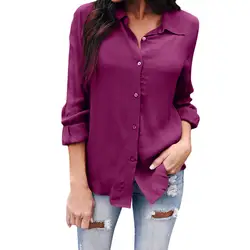 Blusas mujer de moda 2018 Женская с длинным рукавом кнопка нагрудные Топы блузка рубашка богемный стиль Женская блузка Рубашки mujer