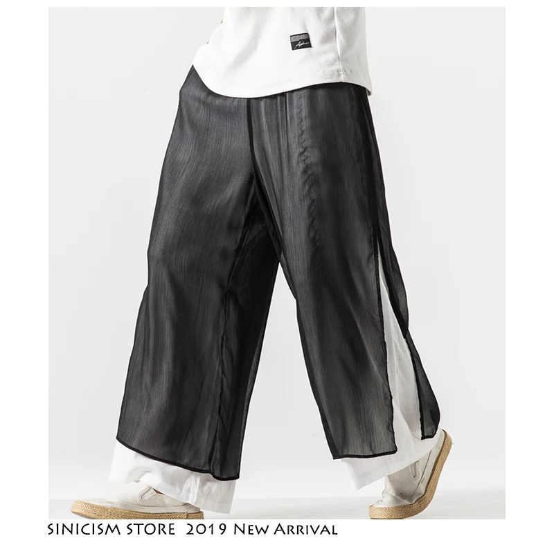 Sinicism Store 2020 мужские брюки с широкими штанинами стрейчевая одежда из хлопка и льна