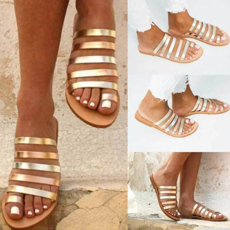 Fashion Summer Women Flat Sandals  Gladiator Sandals Ladies Strap Slippers Roman Female Flip Flops Outdoor Casual Sandales Femme
