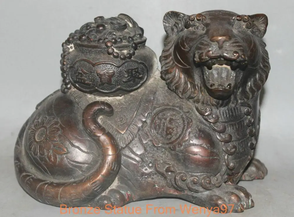 

SS 6" China Bronze Animal Tiger Brave troops Beast Statue