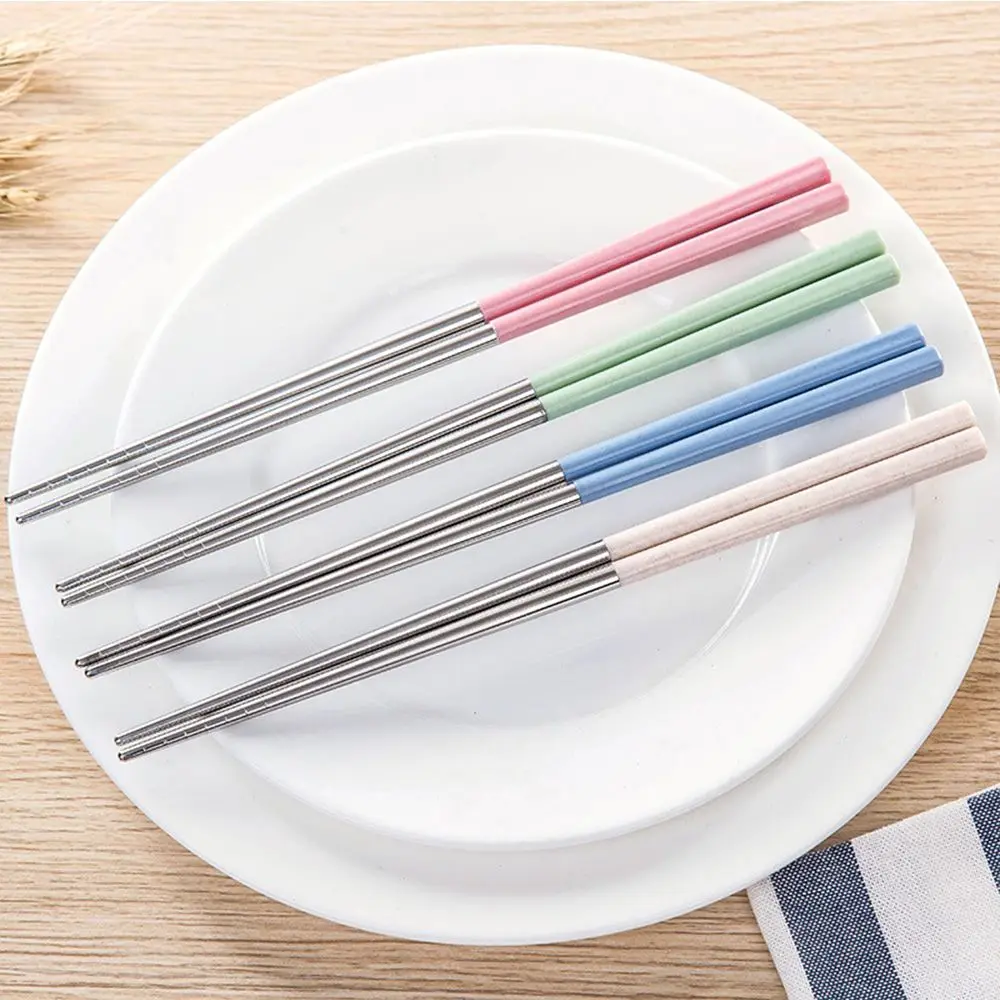 

2 Pair Non-slip Household Stainless Steel Wheat Elements Tableware Chopsticks Kitchen Tool 4 Color Available