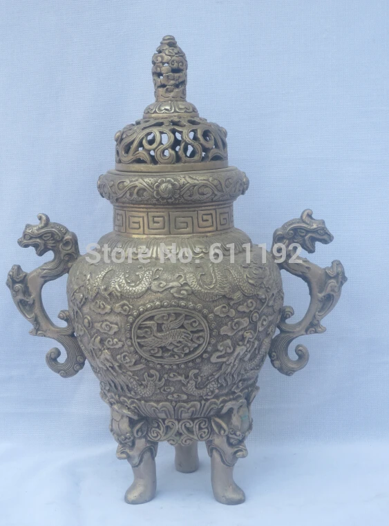 

11 Inch high antique Home decor big Incense burner, Religious dragon censer Metal crafts