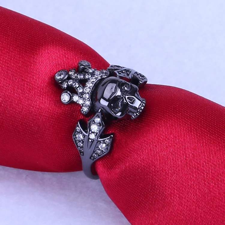 

Dropshipping Sapphire Zircon Yellow & Black Gold Filled Punk Skull Demon Women's 925 sterling Silver Ring