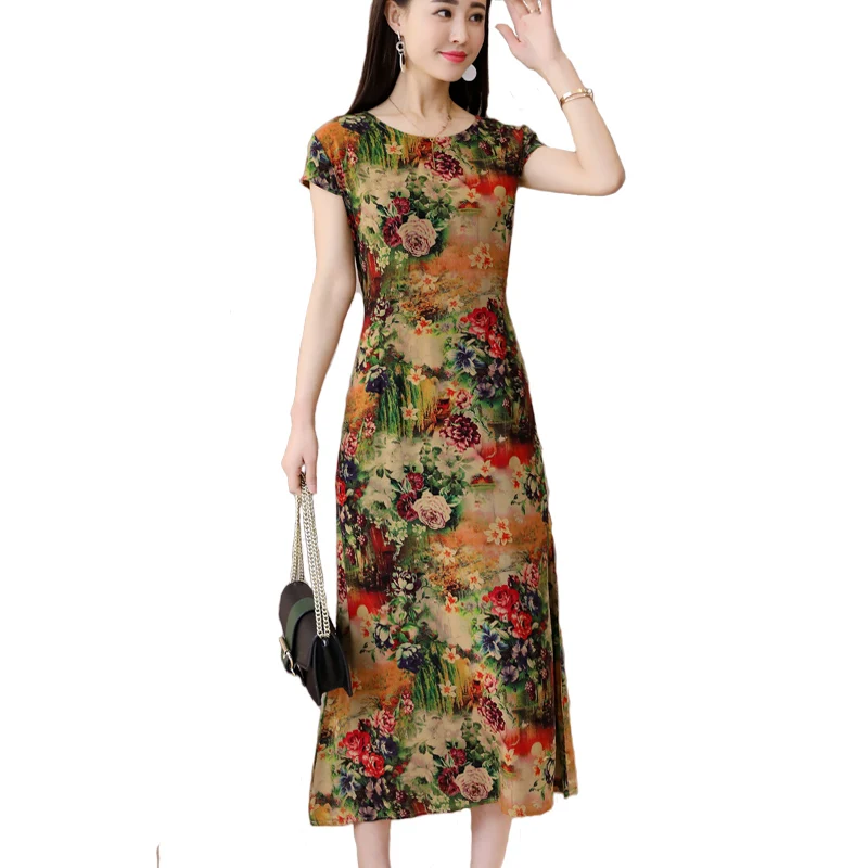 

Women dress Vintage Floral Print short sleeve Casual Party Dresses Robe Femme summer dresses