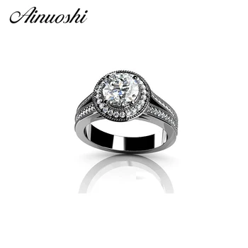 

AINUOSHI 925 Sterling Silver 4 Prongs Engagement Rings Halo Sona Round Cut Women Wedding Anniversary Silver Ring mujeres anillos