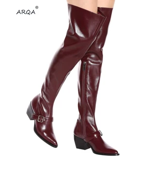 

Pointy Toe Punk High Thin Heels Over The Knee Long Boots Spring Autumn Zip Casual Party Shoes Mirror Platform Women Boots