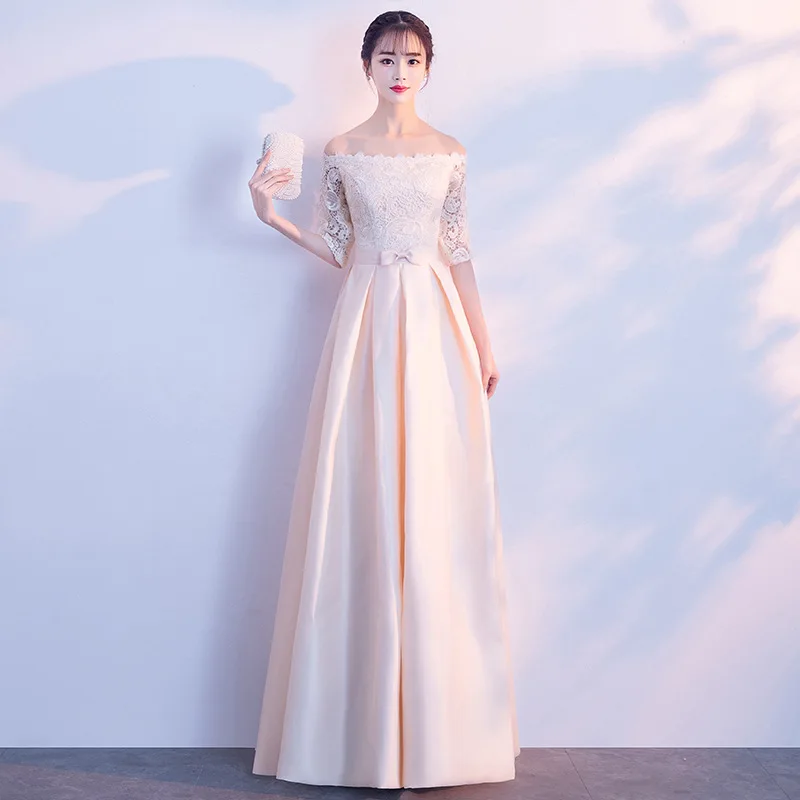 Dress 2020 new summer banquet noble elegant long section bridesmaid dress one word shoulder lady dress evening dress Dress 2020 new summer banquet noble elegant long section bridesmaid dress one word shoulder lady dress evening dress