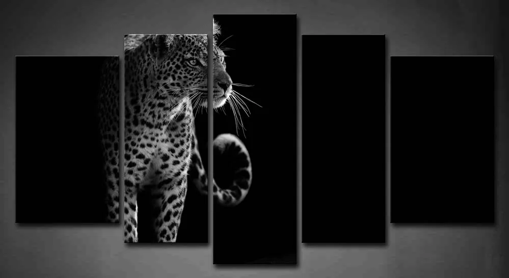 

Framed Wall Art Pictures Black White Leopard Night Canvas Print Animal Modern Posters With Wooden Frames For Living Room