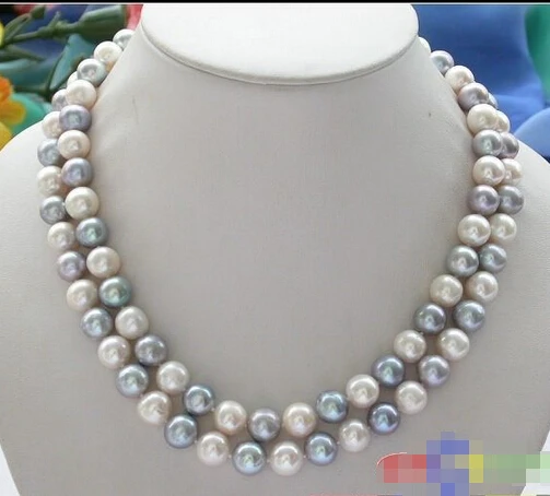 

Wholesale FREE SHIPPING >>> LUSTER 2row 11mm round white gray freshwater cultured pearl necklace