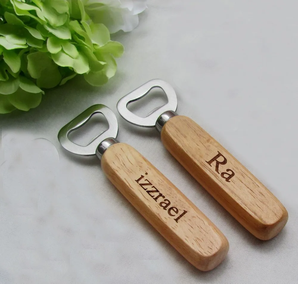 4pcs/lot Personalized Stainless Steel Beer Bottle Openers With Wood