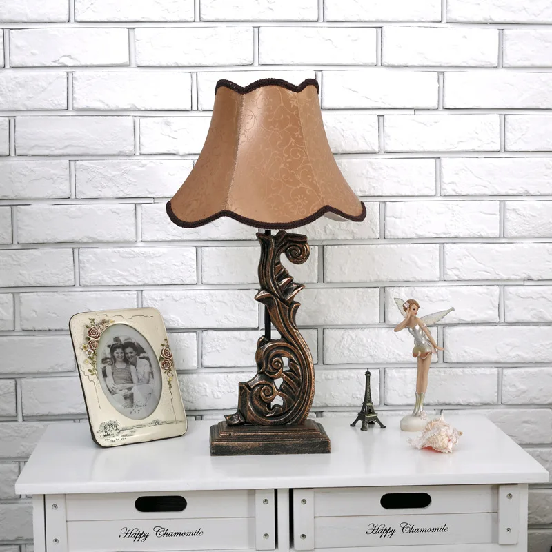 

TUDA 30X57cm Free Shipping Brown PVC Lampshade Table Lamp Decoration Wooden Table Lamp European Style LED Table Lamp E27