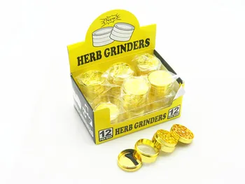 

12pcs/lot 40mm 50mm 55mm 63mm 75mm 4 Layers Metal Zinc Alloy Golden Coin Pattern Muller Accessory Smoking Crusher Christmas Gift
