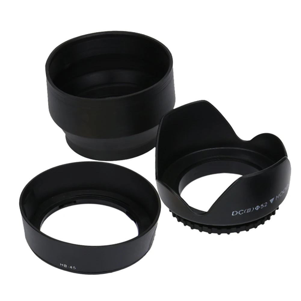 

52mm Lens Hood Set 18-55mm HB-45 + Rubber Collapsible + Flower Lens Hood for Nikon Camera