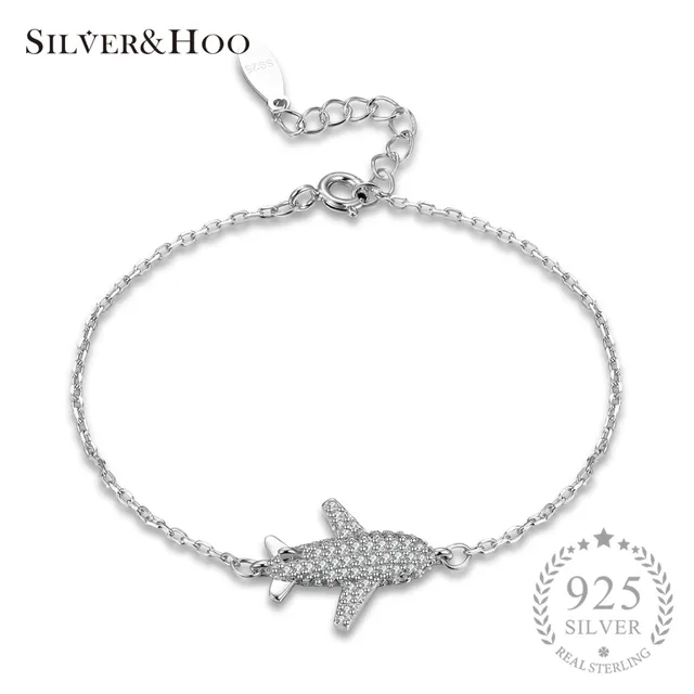 Silverhoo Women Airplane Charm Bracelets Luxury Fine Silverhoo Women Airplane Charm Bracelets Luxury Fine Jewelry Cubic Zirconia Cz 925 Sterling Silver Wedding
