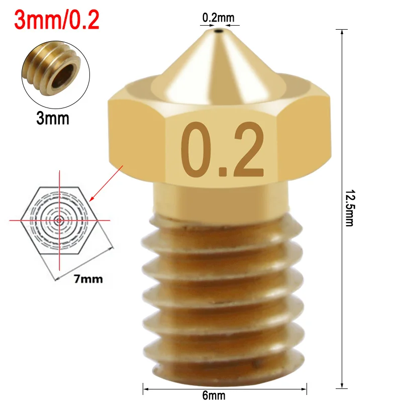 3D направляющая насадка для принтера 0,1-1,0 мм J-head V5 V6 Экструдер Насадка для 3,0 мм 1,75 нити Makerbot RepRap - Цвет: 3mm 0.2mm