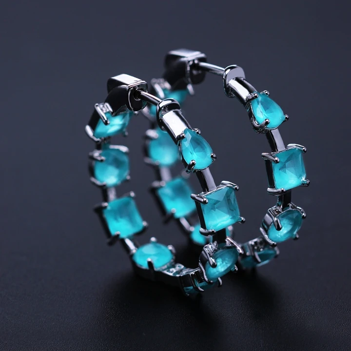 Дизайн зеленый/синий супер большие серьги кольца с черным покрытием brinco хорошее качество для женщин ювелирные изделия EFX001702