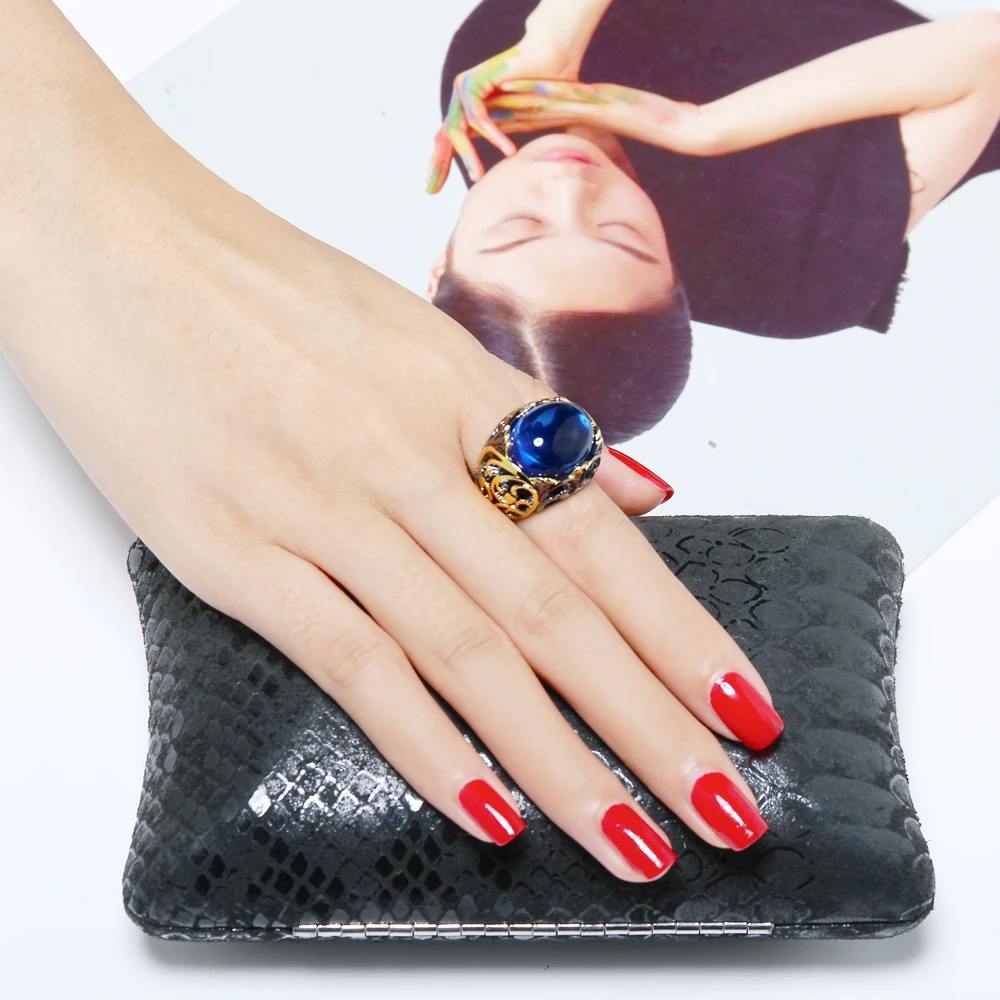 DreamCarnival 1989 Neo-Gothic Blue Rings for Women Black Gold Color Oval CZ Discount Coupon Hollow Vintage anillos mujer ZR14191