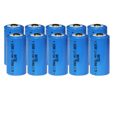 

10PCS authentic 3.7V 16340 rechargeable lithium ion battery 700mah li-ion cell CR17335 CR123A CR 123A for laser flashlight torch
