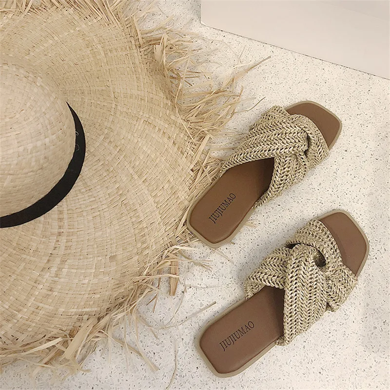 

summer shoes new arrive woman shoes bohemian cane slippers rattan sandals summer slides chaussures femme chanclas mujer