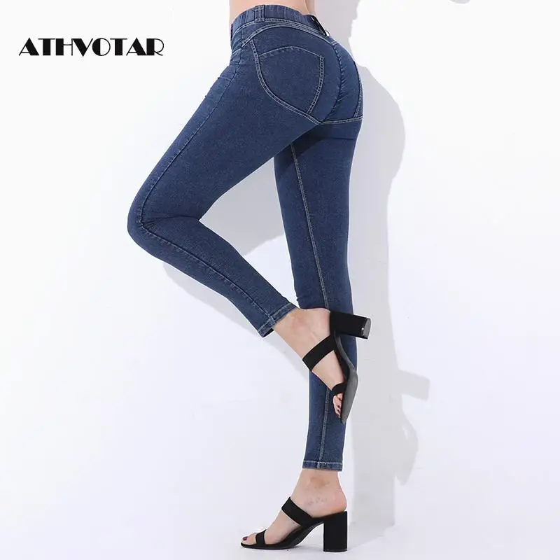 

ATHVOTAR Sexy Women Push Up Jeans Gym Low Waist Sports Jeans Leggings Casual Denim High Elastic Skinny Fitness Pants
