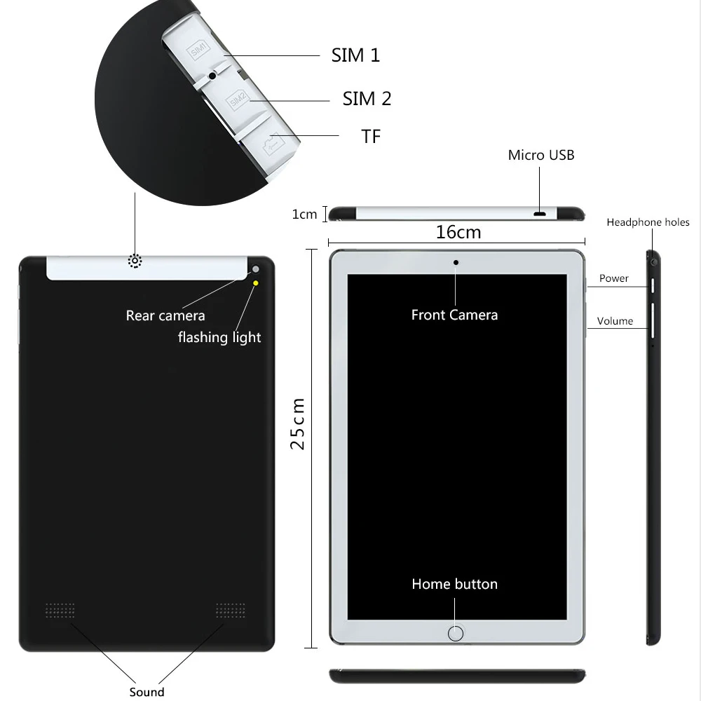 ANRY 10.1 inch 1280*800 Tablet PC Quad Core Android 7.0 4GB RAM 32GB ROM Dual 3G Phone Tablets Wifi BluetoothMetal Case