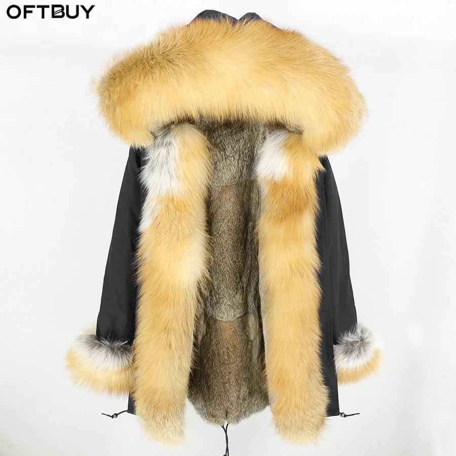 

OFTBUY 2019 Winter Jacket Women Long Parka Real Gold Fox Fur Collar Hood Natural Rabbit Fur Liner Thick Warm Parkas Streetwear