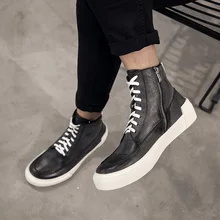 Новинка; Вощеная кожа; цветные кожаные ботинки; Простые Кожаные Ботинки martin в стиле ретро на молнии; Цвет Черный