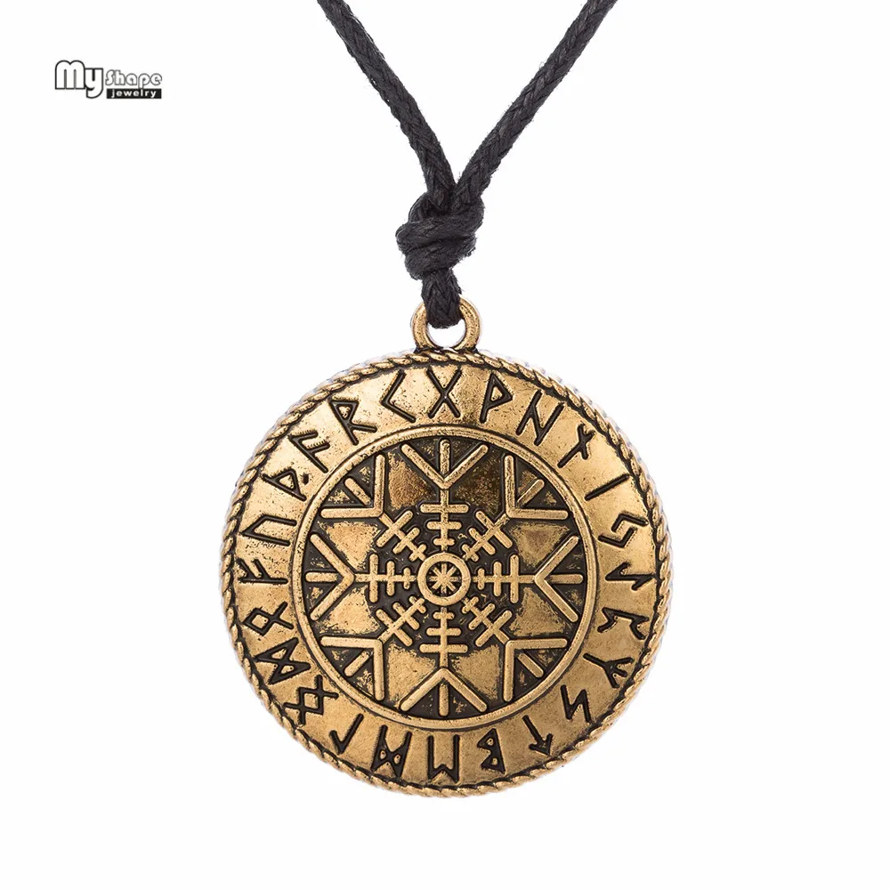 بلدي شكل فايكنغ قلادة البوصلة Vegvisir المختنق هيلم من رهبة Aegishjalmur الشمال اساطير قلادة القلائد الاسكندنافية تميمة