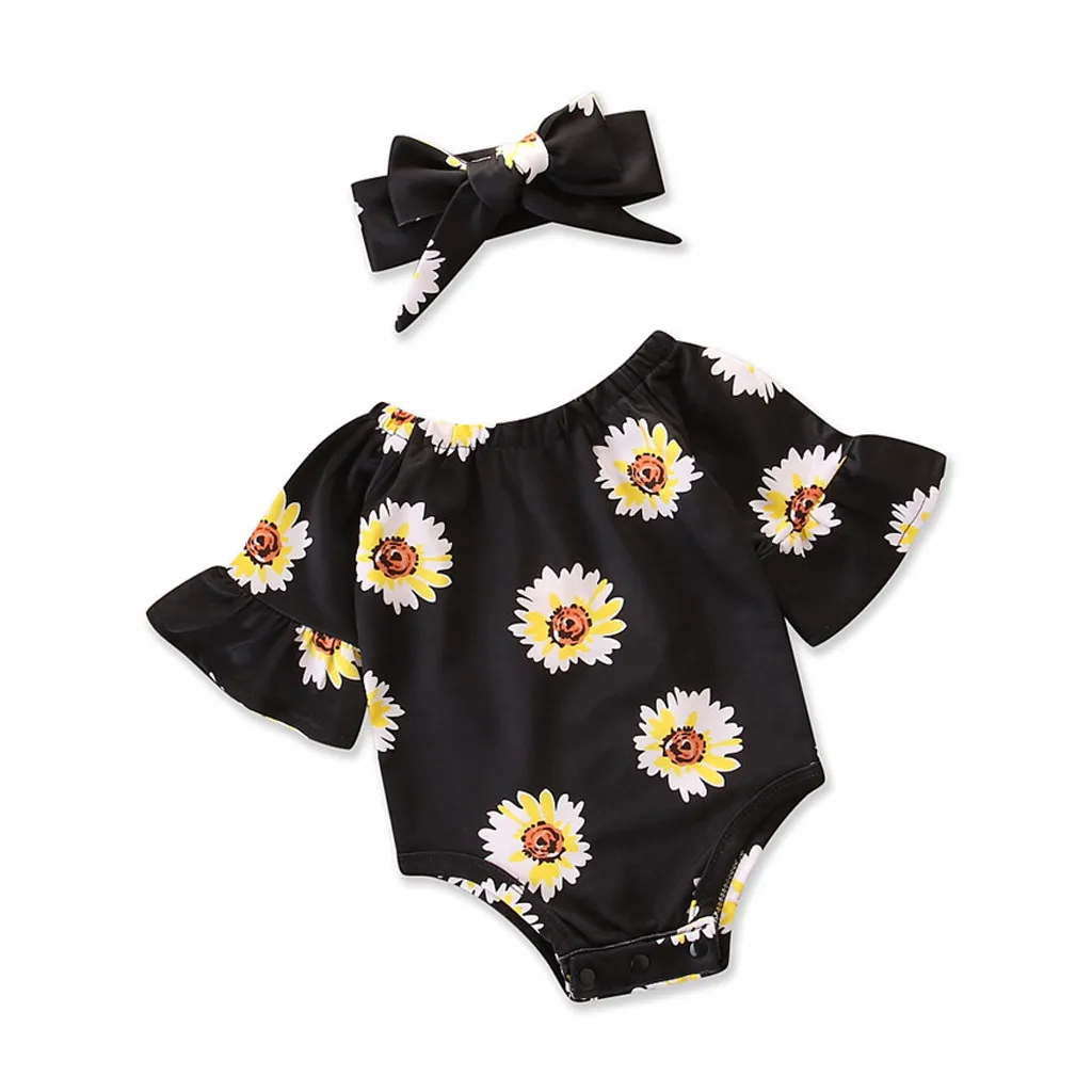 

BABY WORLD 2Pcs Baby Girls Infant Floral Toddler Jumpsuit Romper+Headband Set Kids Clothes 6-24 Months Cocuk Giyim